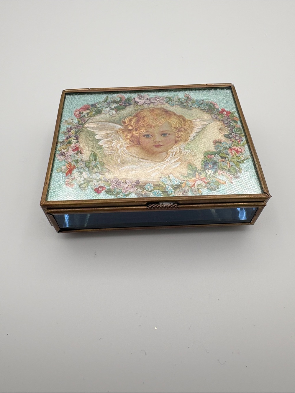 Angel Trinket/Jewellery Box Foiled Brass Stained Glass Thomas Cathey